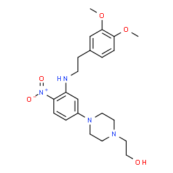 ChemSpider 2D Image | 2-[4-(3-{[2-(3,4-Dimethoxyphenyl)ethyl]amino}-4-nitrophenyl)-1-piperazinyl]ethanol | C22H30N4O5
