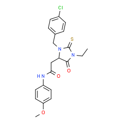 ChemSpider 2D Image | 2-[3-(4-Chlorobenzyl)-1-ethyl-5-oxo-2-thioxo-4-imidazolidinyl]-N-(4-methoxyphenyl)acetamide | C21H22ClN3O3S