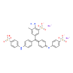 ChemSpider 2D Image | Disodium 2-amino-3-methyl-5-[(Z)-{(4Z)-4-[(4-sulfonatophenyl)imino]-2,5-cyclohexadien-1-ylidene}{4-[(4-sulfophenyl)amino]phenyl}methyl]benzenesulfonate | C32H25N3Na2O9S3