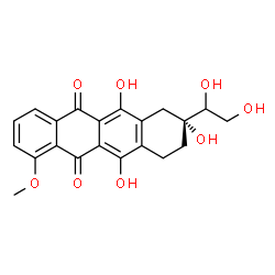 ChemSpider 2D Image | (8R)-8-(1,2-Dihydroxyethyl)-6,8,11-trihydroxy-1-methoxy-7,8,9,10-tetrahydro-5,12-tetracenedione | C21H20O8