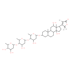 ChemSpider 2D Image | 3-{[2,6-Dideoxyhexopyranosyl-(1->4)-2,6-dideoxyhexopyranosyl-(1->4)-2,6-dideoxyhexopyranosyl]oxy}-12,14-dihydroxy(21,21,22-~2~H_3_)card-20(22)-enolide | C41H61D3O14