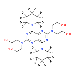ChemSpider 2D Image | 2,2',2'',2'''-({4,8-Bis[(~2~H_10_)-1-piperidinyl]pyrimido[5,4-d]pyrimidine-2,6-diyl}dinitrilo)tetraethanol | C24H20D20N8O4
