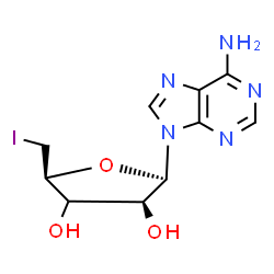 ChemSpider 2D Image | 9-[(3xi)-5-Deoxy-5-iodo-beta-D-threo-pentofuranosyl]-9H-purin-6-amine | C10H12IN5O3