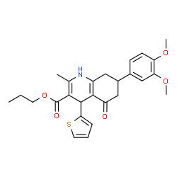 ChemSpider 2D Image | Propyl 7-(3,4-dimethoxyphenyl)-2-methyl-5-oxo-4-(2-thienyl)-1,4,5,6,7,8-hexahydro-3-quinolinecarboxylate | C26H29NO5S
