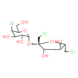 ChemSpider 2D Image | (3xi)-1,6-Dichloro-1,6-dideoxy-beta-D-threo-hex-2-ulofuranosyl 4-chloro-4-deoxyhexopyranoside | C12H19Cl3O8