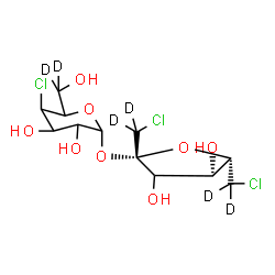 ChemSpider 2D Image | (3xi)-1,6-Dichloro-1,6-dideoxy-beta-D-(1,1,6,6-~2~H_4_)-threo-hex-2-ulofuranosyl 4-chloro-4-deoxy(C~6~,C~6~-~2~H_2_)hexopyranoside | C12H13D6Cl3O8