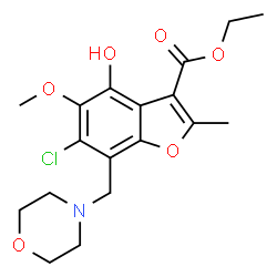 ChemSpider 2D Image | Ethyl 6-chloro-4-hydroxy-5-methoxy-2-methyl-7-(4-morpholinylmethyl)-1-benzofuran-3-carboxylate | C18H22ClNO6