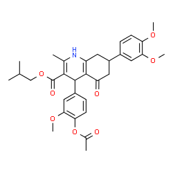 ChemSpider 2D Image | Isobutyl 4-(4-acetoxy-3-methoxyphenyl)-7-(3,4-dimethoxyphenyl)-2-methyl-5-oxo-1,4,5,6,7,8-hexahydro-3-quinolinecarboxylate | C32H37NO8