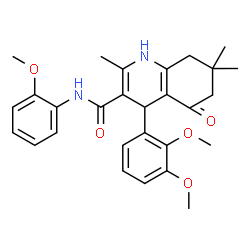 ChemSpider 2D Image | 4-(2,3-Dimethoxyphenyl)-N-(2-methoxyphenyl)-2,7,7-trimethyl-5-oxo-1,4,5,6,7,8-hexahydro-3-quinolinecarboxamide | C28H32N2O5