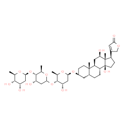 ChemSpider 2D Image | (3beta,5beta,12beta)-3-{[2,6-Dideoxy-beta-D-ribo-hexopyranosyl-(1->4)-2,6-dideoxy-D-ribo-hexopyranosyl-(1->4)-2,6-dideoxy-beta-D-ribo-hexopyranosyl]oxy}-12,14-dihydroxycard-20(22)-enolide | C41H64O14