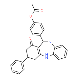 ChemSpider 2D Image | 4-(1-Oxo-3-phenyl-2,3,4,5,10,11-hexahydro-1H-dibenzo[b,e][1,4]diazepin-11-yl)phenyl acetate | C27H24N2O3