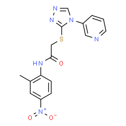 ChemSpider 2D Image | N-(2-Methyl-4-nitrophenyl)-2-{[4-(3-pyridinyl)-4H-1,2,4-triazol-3-yl]sulfanyl}acetamide | C16H14N6O3S