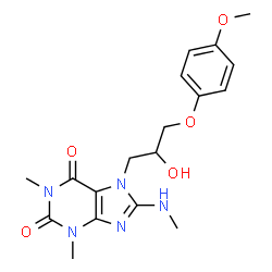 ChemSpider 2D Image | 7-[2-Hydroxy-3-(4-methoxyphenoxy)propyl]-1,3-dimethyl-8-(methylamino)-3,7-dihydro-1H-purine-2,6-dione | C18H23N5O5