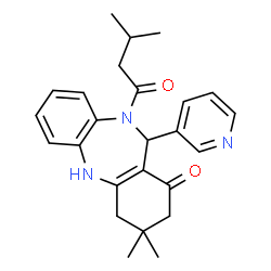 ChemSpider 2D Image | 3,3-Dimethyl-10-(3-methylbutanoyl)-11-(3-pyridinyl)-2,3,4,5,10,11-hexahydro-1H-dibenzo[b,e][1,4]diazepin-1-one | C25H29N3O2