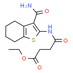 ChemSpider 2D Image | Ethyl 4-[(3-carbamoyl-4,5,6,7-tetrahydro-1-benzothiophen-2-yl)amino]-4-oxobutanoate | C15H20N2O4S