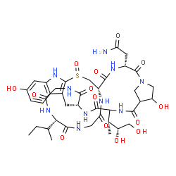 ChemSpider 2D Image | 2-[(1S,4R,15R,33S)-33-[(2S)-2-Butanyl]-12-[(2R,3R)-3,4-dihydroxy-2-butanyl]-8,21-dihydroxy-26-oxido-2,5,10,13,29,32,35,38-octaoxo-26-thia-3,6,11,14,24,28,31,34,37-nonaazapentacyclo[13.12.11.1~6,9~.0~1
7,25~.0~18,23~]nonatriaconta-17(25),18,20,22-tetraen-4-yl]acetamide | C39H54N10O14S