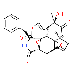ChemSpider 2D Image | (1E,4S,6R,7E,11aS,14S,15S,15aR,16aS,16bS)-14-Benzyl-6-hydroxy-4,6,15,15a-tetramethyl-3,13,14,14a,15,15a,16a,16b-octahydro[1,3]dioxacyclotridecino[4,5-d]oxireno[f]isoindole-5,10,12(4H,6H)-trione | C28H33NO7