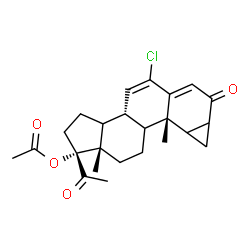 ChemSpider 2D Image | (1R,3bR,8bS,10aS)-1-Acetyl-5-chloro-8b,10a-dimethyl-7-oxo-1,2,3,3a,3b,7,7a,8,8a,8b,8c,9,10,10a-tetradecahydrocyclopenta[a]cyclopropa[g]phenanthren-1-yl acetate | C24H29ClO4