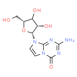 ChemSpider 2D Image | 2-Amino-8-[(3xi)-beta-D-threo-pentofuranosyl]imidazo[1,2-a][1,3,5]triazin-4(8H)-one | C10H13N5O5