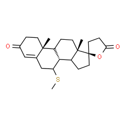 ChemSpider 2D Image | (8R,9S,10R,13S,17R)-10,13-Dimethyl-7-(methylsulfanyl)-1,6,7,8,9,10,11,12,13,14,15,16-dodecahydro-3'H-spiro[cyclopenta[a]phenanthrene-17,2'-furan]-3,5'(2H,4'H)-dione | C23H32O3S
