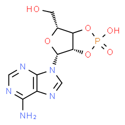 ChemSpider 2D Image | (3aS,4R,6R)-4-(6-Amino-9H-purin-9-yl)-6-(hydroxymethyl)tetrahydrofuro[3,4-d][1,3,2]dioxaphosphol-2-ol 2-oxide | C10H12N5O6P