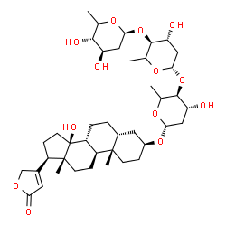 ChemSpider 2D Image | (3beta,5beta)-3-{[(5xi)-2,6-Dideoxy-beta-D-threo-hexopyranosyl-(1->4)-(5xi)-2,6-dideoxy-beta-D-threo-hexopyranosyl-(1->4)-(5xi)-2,6-dideoxy-beta-D-threo-hexopyranosyl]oxy}-14-hydroxycard-20(22)-enolid
e | C41H64O13