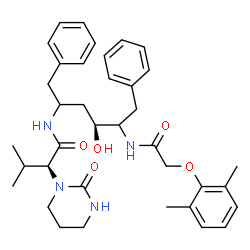 ChemSpider 2D Image | (2S)-N-[(4S)-5-{[(2,6-Dimethylphenoxy)acetyl]amino}-4-hydroxy-1,6-diphenyl-2-hexanyl]-3-methyl-2-(2-oxotetrahydro-1(2H)-pyrimidinyl)butanamide | C37H48N4O5