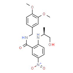 ChemSpider 2D Image | N-(3,4-Dimethoxybenzyl)-2-{[(2S)-1-hydroxy-2-propanyl]amino}-5-nitrobenzamide | C19H23N3O6