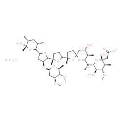 ChemSpider 2D Image | Ammonium [(2R,3S,4S,5R,6S)-6-{1-[(2S,5R,8R,9S)-2-{(2S,2'R,3'S,5S,5'R)-3'-{[(2R,4S,5S,6S)-4,5-dimethoxy-6-methyltetrahydro-2H-pyran-2-yl]oxy}-5'-[(2S,3S,5R,6S)-6-hydroxy-3,5,6-trimethyltetrahydro-2H-py
ran-2-yl]-2-methyloctahydro-2,2'-bifuran-5-yl}-9-hydroxy-2,8-dimethyl-1,6-dioxaspiro[4.5]dec-7-yl]ethyl}-2-hydroxy-4,5-dimethoxy-3-methyltetrahydro-2H-pyran-2-yl]acetate | C47H83NO17