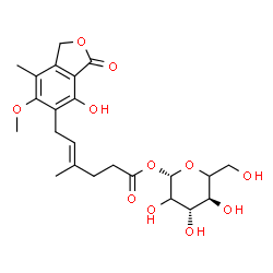 ChemSpider 2D Image | 1-O-[(4E)-6-(4-Hydroxy-6-methoxy-7-methyl-3-oxo-1,3-dihydro-2-benzofuran-5-yl)-4-methyl-4-hexenoyl]-beta-D-threo-hexopyranose | C23H30O11