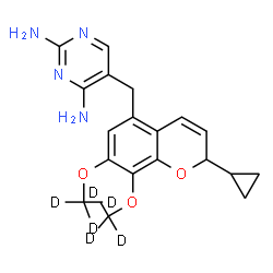 ChemSpider 2D Image | 5-({2-Cyclopropyl-7,8-bis[(~2~H_3_)methyloxy]-2H-chromen-5-yl}methyl)-2,4-pyrimidinediamine | C19H16D6N4O3