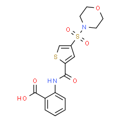 ChemSpider 2D Image | 2-({[4-(4-Morpholinylsulfonyl)-2-thienyl]carbonyl}amino)benzoic acid | C16H16N2O6S2