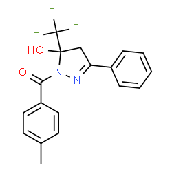 ChemSpider 2D Image | [5-Hydroxy-3-phenyl-5-(trifluoromethyl)-4,5-dihydro-1H-pyrazol-1-yl](4-methylphenyl)methanone | C18H15F3N2O2
