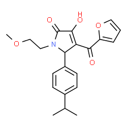 ChemSpider 2D Image | 4-(2-Furoyl)-3-hydroxy-5-(4-isopropylphenyl)-1-(2-methoxyethyl)-1,5-dihydro-2H-pyrrol-2-one | C21H23NO5