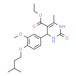 ChemSpider 2D Image | Ethyl 4-[3-methoxy-4-(3-methylbutoxy)phenyl]-6-methyl-2-oxo-1,2,3,4-tetrahydro-5-pyrimidinecarboxylate | C20H28N2O5
