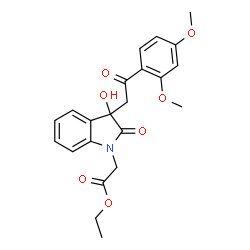 ChemSpider 2D Image | Ethyl {3-[2-(2,4-dimethoxyphenyl)-2-oxoethyl]-3-hydroxy-2-oxo-2,3-dihydro-1H-indol-1-yl}acetate | C22H23NO7