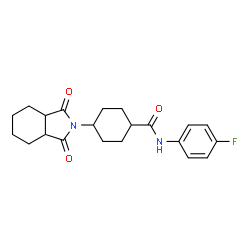 ChemSpider 2D Image | 4-(1,3-Dioxooctahydro-2H-isoindol-2-yl)-N-(4-fluorophenyl)cyclohexanecarboxamide | C21H25FN2O3