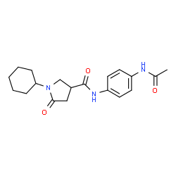 ChemSpider 2D Image | N-(4-Acetamidophenyl)-1-cyclohexyl-5-oxo-3-pyrrolidinecarboxamide | C19H25N3O3