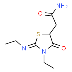 ChemSpider 2D Image | 2-[(2Z)-3-Ethyl-2-(ethylimino)-4-oxo-1,3-thiazolidin-5-yl]acetamide | C9H15N3O2S
