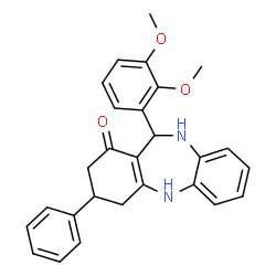 ChemSpider 2D Image | 11-(2,3-Dimethoxyphenyl)-3-phenyl-2,3,4,5,10,11-hexahydro-1H-dibenzo[b,e][1,4]diazepin-1-one | C27H26N2O3