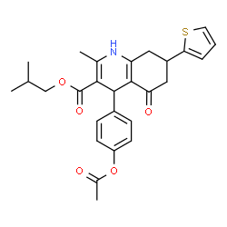 ChemSpider 2D Image | Isobutyl 4-(4-acetoxyphenyl)-2-methyl-5-oxo-7-(2-thienyl)-1,4,5,6,7,8-hexahydro-3-quinolinecarboxylate | C27H29NO5S