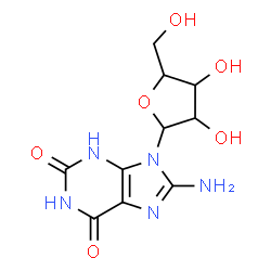 ChemSpider 2D Image | 8-Amino-9-pentofuranosyl-3,9-dihydro-1H-purine-2,6-dione | C10H13N5O6