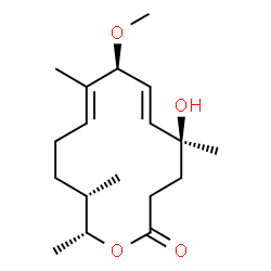 ChemSpider 2D Image | (5S,6E,8S,9E,13S,14R)-5-Hydroxy-8-methoxy-5,9,13,14-tetramethyloxacyclotetradeca-6,9-dien-2-one | C18H30O4