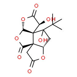 ChemSpider 2D Image | (3aS,5aR,8S,8aS,10aS)-8,9-Dihydroxy-9-(2-methyl-2-propanyl)dihydro-9H-furo[2,3-b]furo[3',2':2,3]cyclopenta[1,2-c]furan-2,4,7(3H,8H)-trione | C15H18O8