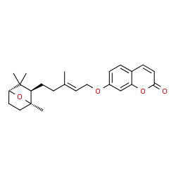 ChemSpider 2D Image | 7-({(2E)-3-Methyl-5-[(1R,2R,4R)-1,3,3-trimethyl-7-oxabicyclo[2.2.1]hept-2-yl]-2-penten-1-yl}oxy)-2H-chromen-2-one | C24H30O4