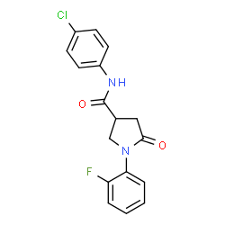 ChemSpider 2D Image | N-(4-Chlorophenyl)-1-(2-fluorophenyl)-5-oxo-3-pyrrolidinecarboxamide | C17H14ClFN2O2