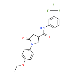 ChemSpider 2D Image | 1-(4-Ethoxyphenyl)-5-oxo-N-[3-(trifluoromethyl)phenyl]-3-pyrrolidinecarboxamide | C20H19F3N2O3