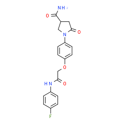ChemSpider 2D Image | 1-(4-{2-[(4-Fluorophenyl)amino]-2-oxoethoxy}phenyl)-5-oxo-3-pyrrolidinecarboxamide | C19H18FN3O4