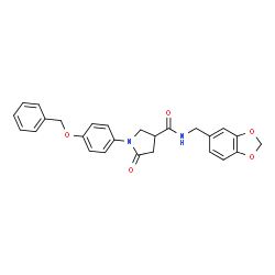 ChemSpider 2D Image | N-(1,3-Benzodioxol-5-ylmethyl)-1-[4-(benzyloxy)phenyl]-5-oxo-3-pyrrolidinecarboxamide | C26H24N2O5