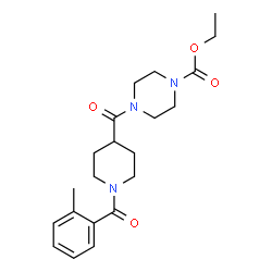 ChemSpider 2D Image | Ethyl 4-{[1-(2-methylbenzoyl)-4-piperidinyl]carbonyl}-1-piperazinecarboxylate | C21H29N3O4